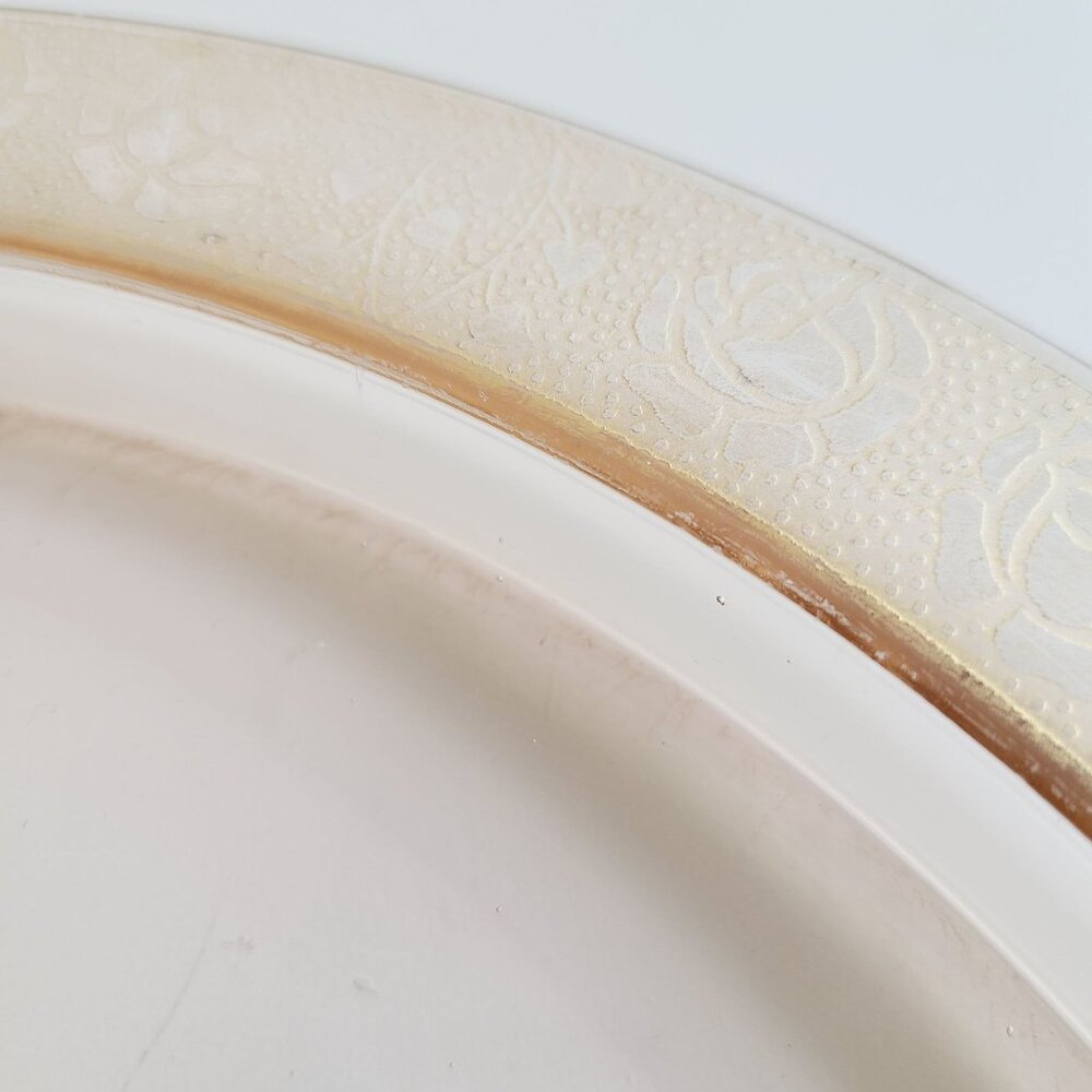 Vtg Glastonbury Lotus Rambler Rose Platter Made in USA Pink glass Gold Gilt Rim - Picture 9 of 14